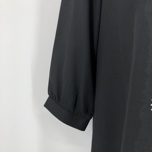 YA LA Sz S Black Dress 3/4 Sleeve Ivory Pattern Pullover Classic NEW NWT - Picture 4 of 6